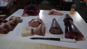 Tværsnit af forskellige fisk bl.a. tun